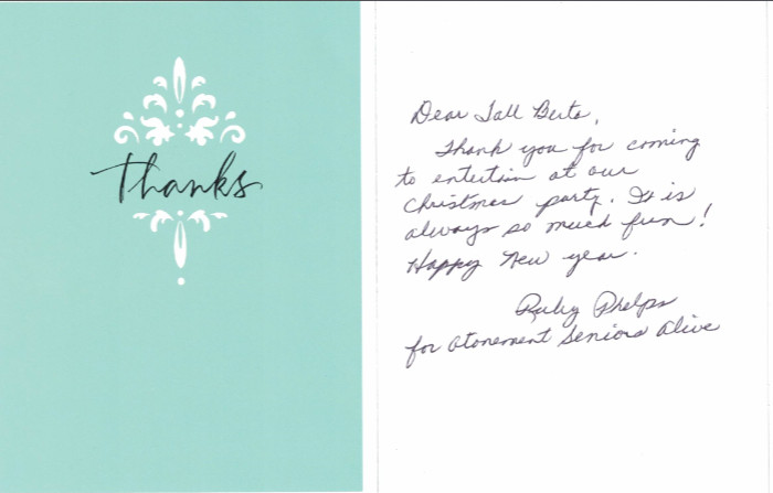 Thank You Note, Seniors Alive Group, 2017